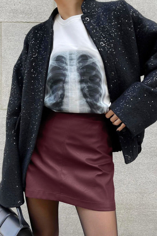 Red Matte Leather Skirt