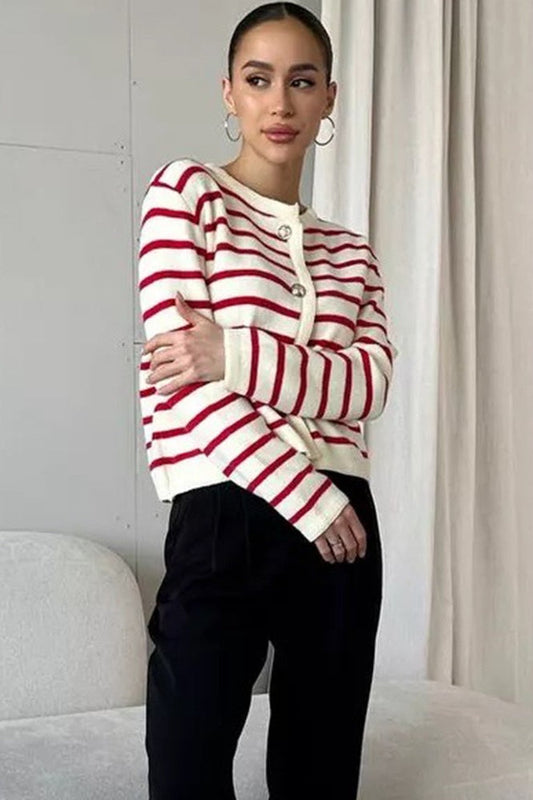 Short Striped Knit Christmas Cardigan