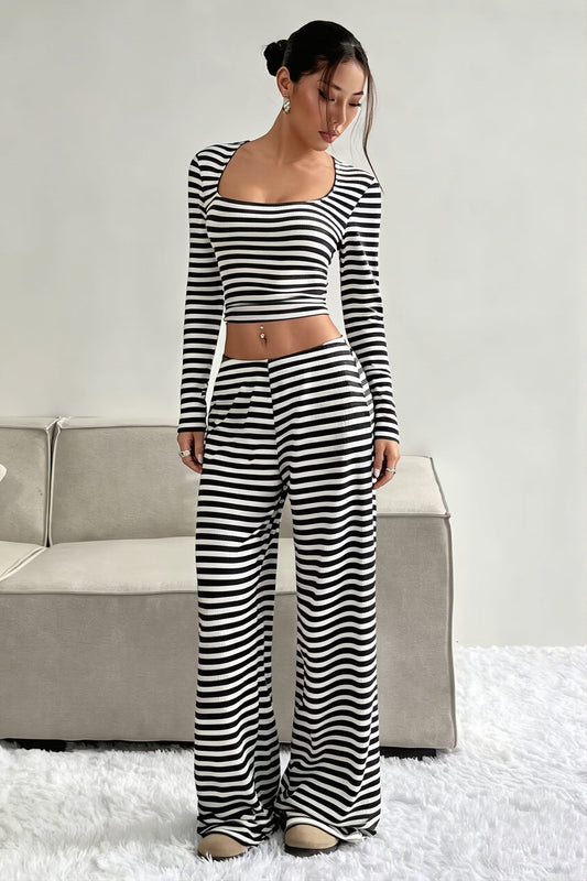 Striped High Waist Wide Leg Two Piece Set