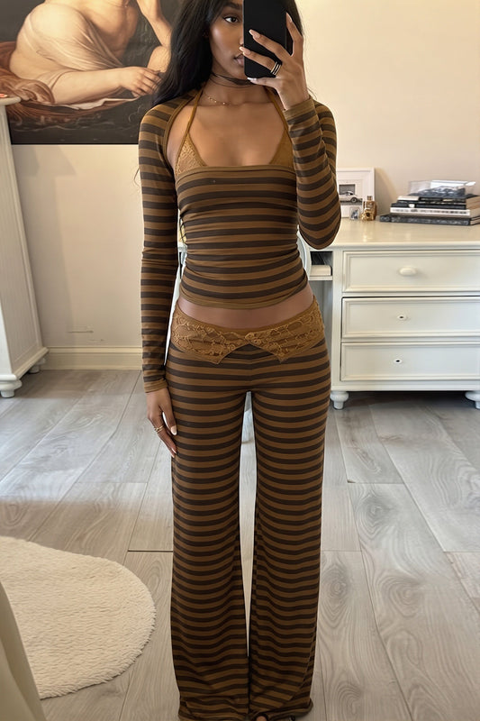 Striped Cami Bolero and Foldover Pants Set