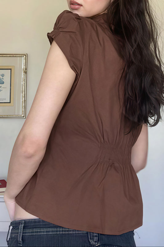 Sweet Spicy Collared Puff Sleeve Blouse