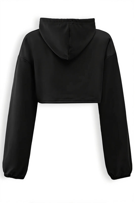 Solid Long Sleeve Slim Cropped Hoodie