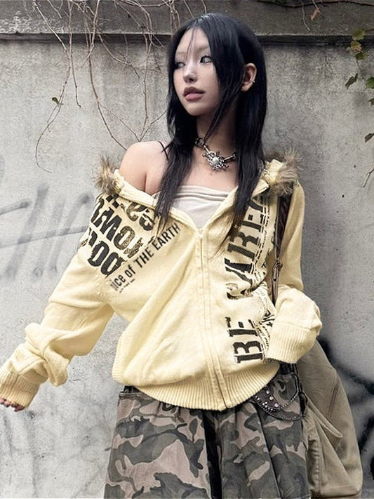 Vintage Graphic Zip Up Hoodie