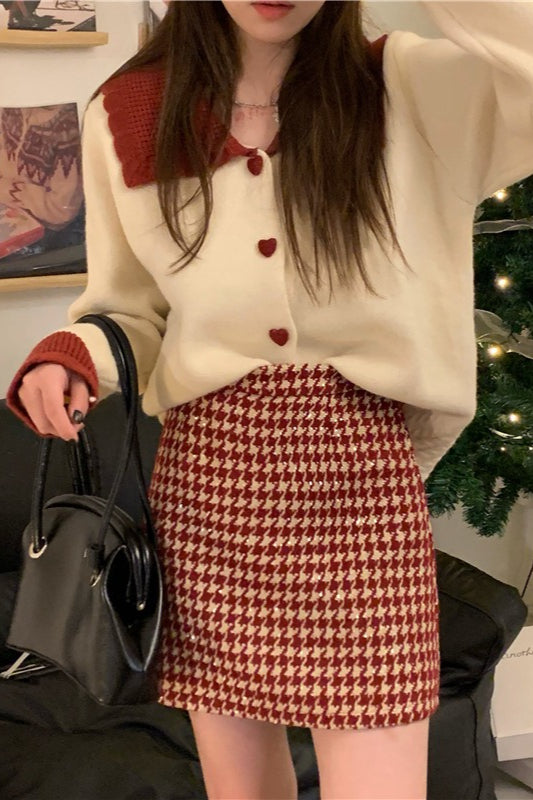 Red Plaid High Waist Skirt