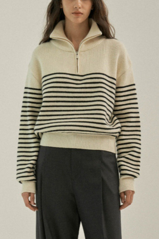 Striped Half Zip Knit Pullover Sweater