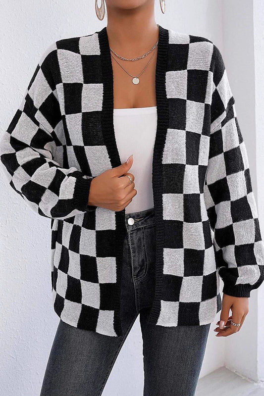 Checkered Knit Cardigan