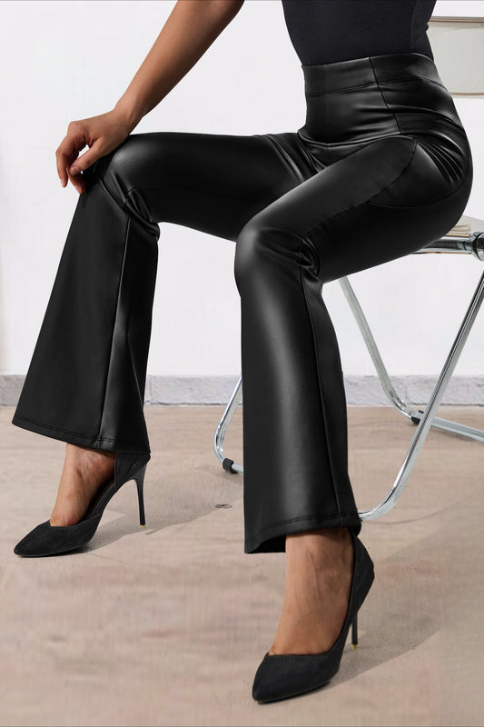 Fleece Lined Faux Leather Utility Flared Leggings