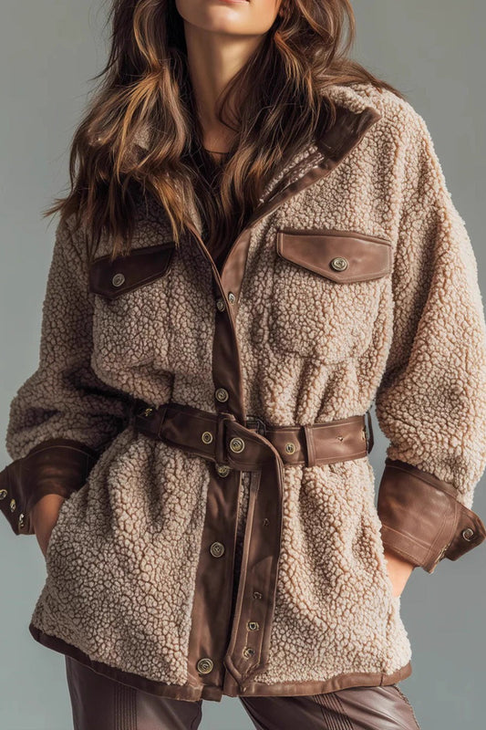 Vintage Fleece Paneled Pocket Belted Coat