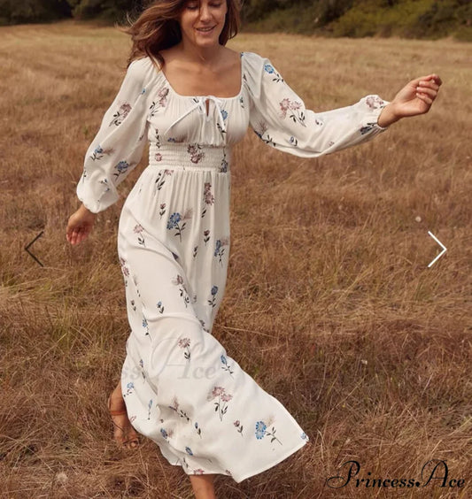 100% Cotton Ivory Maxi Gown WHITE / S bohodress-250126