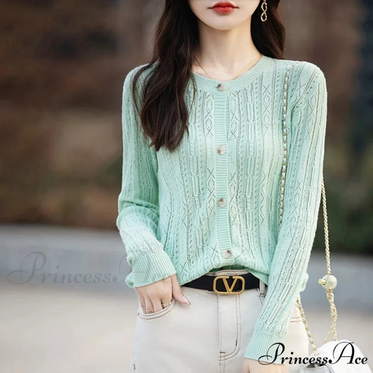 100% Cotton Sleek O-Neck Knitted Cardigan cardiagn-250126