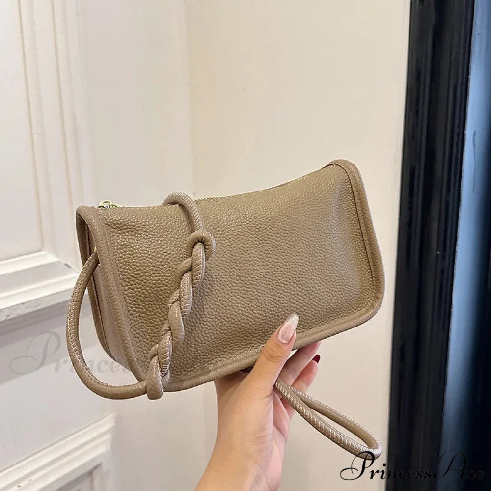 100% Genuine Bovine Hide Leather Crossbody Purse Khaki / 22x8x14cm shoulder-250126