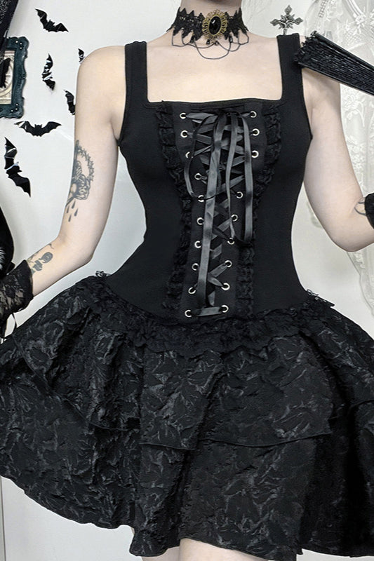 Square Neck Tie Gothic Dress