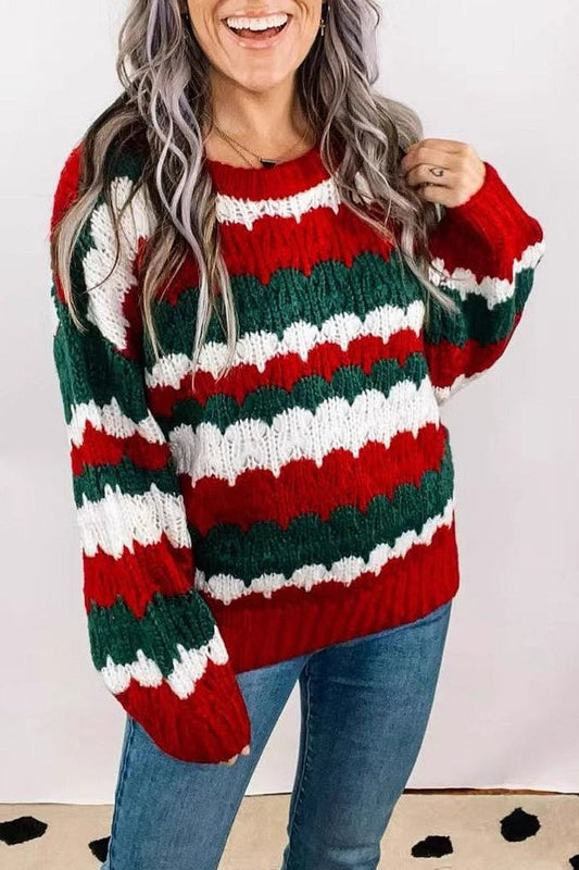 Christmas Chic Christmas Striped Color Block Sweater