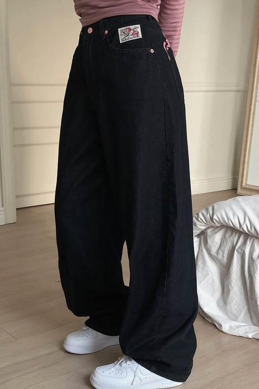High Waist Letter Embroidery Slim Jeans