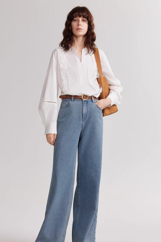 French Style White Lace Embroidered Loose Blouse