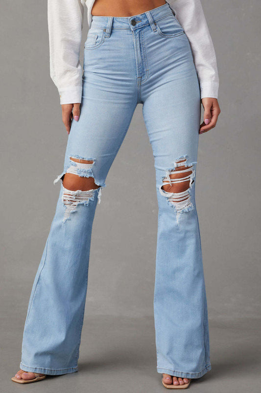 High Waist Ripped Flare Jean