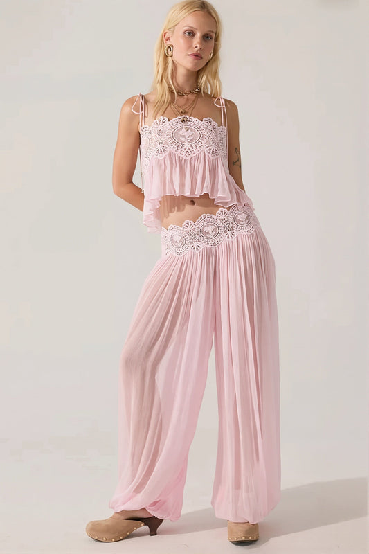 Lace Chiffon Pleated Two Piece Set