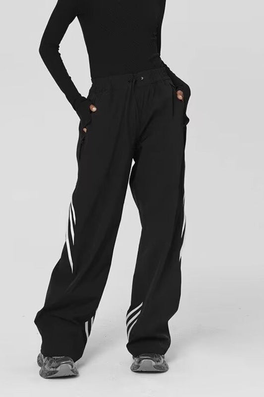 Striped Drapey Straight Wide Leg Athletic Pants