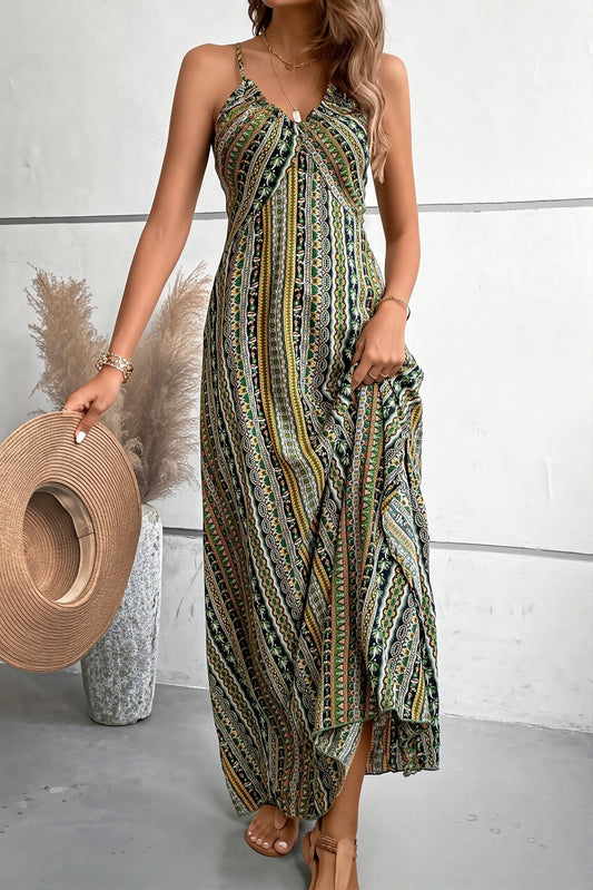 Slit High Waist Floral Cami Boho Dress