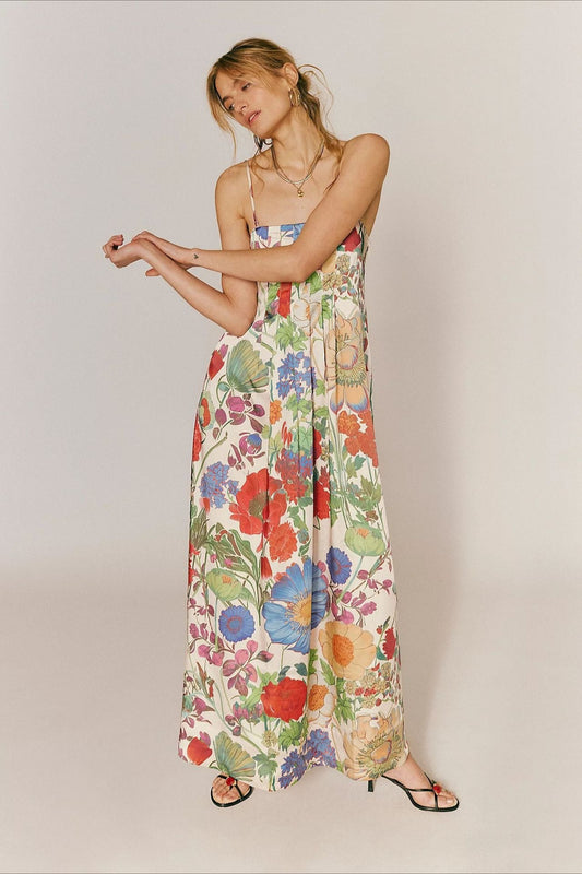 Chic Floral Print High-Waist A-Line Maxi Dress