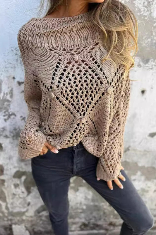Round Neck Hollow Knit Sweater