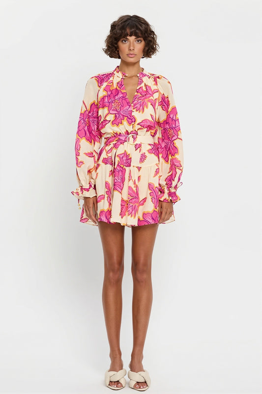 Sexy All Over Print Long Sleeve Slim Mini Dress