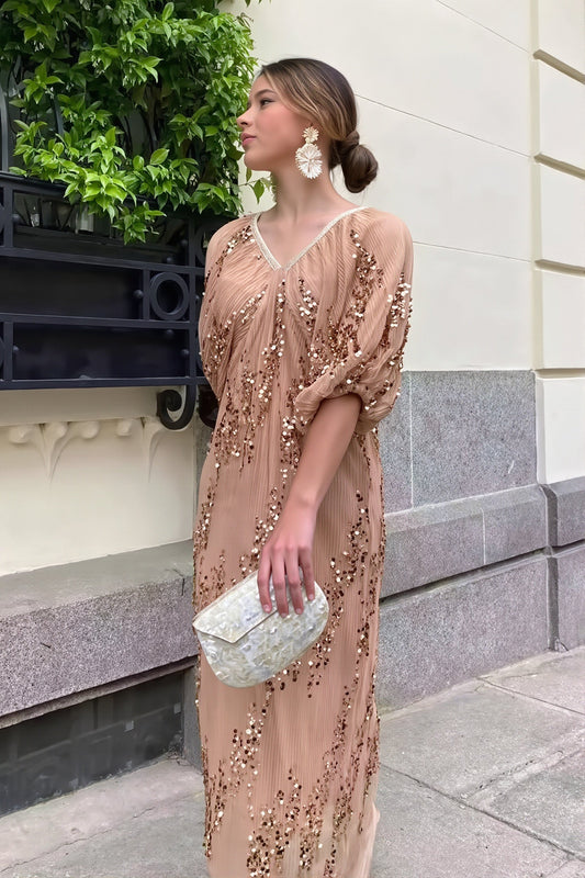 Sequin Deep V-Neck Maxi Dress