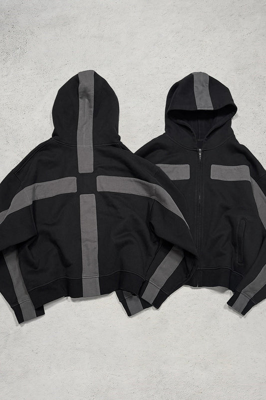 Embroidered Patch Zip Hoodie