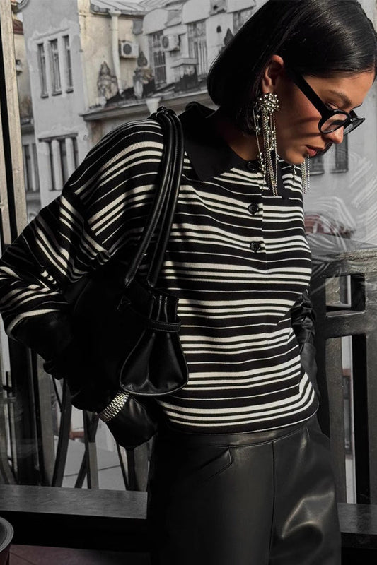 Vintage Striped Knit Polo Sweater