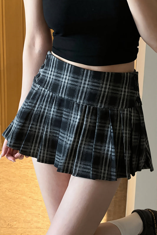 Low Waist Plaid Pleated Mini Skirt