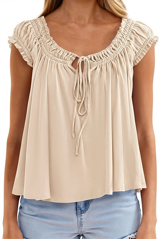 Ruffle Trim Tie-Front Peplum Blouse