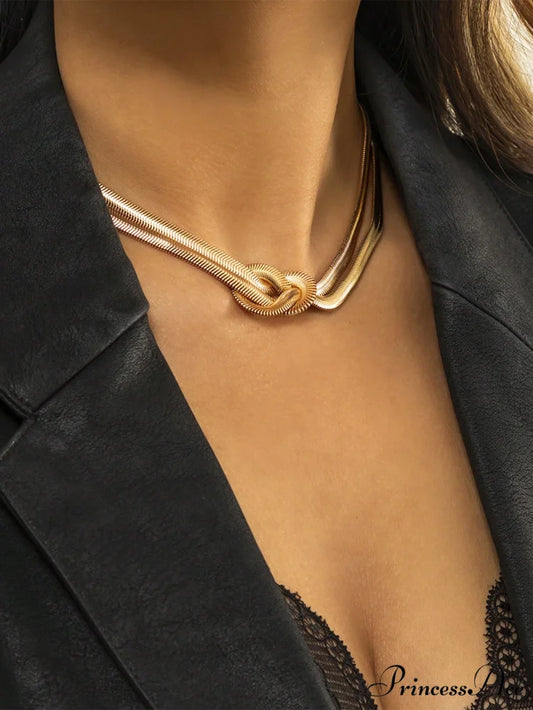 1pc Minimalist Knot Decor Layered Chain Necklace Gold / one-size