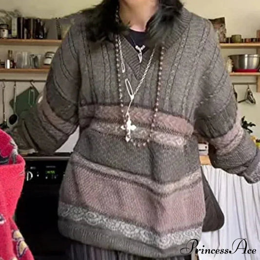 2000s Retro Striped Y2K Preppy Fashion Jumper swraters-241228