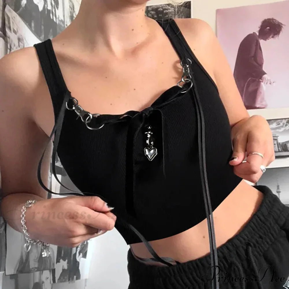 2024 Fashion Personalized Metal Decoration Spicy Girl Crop Top Black / S