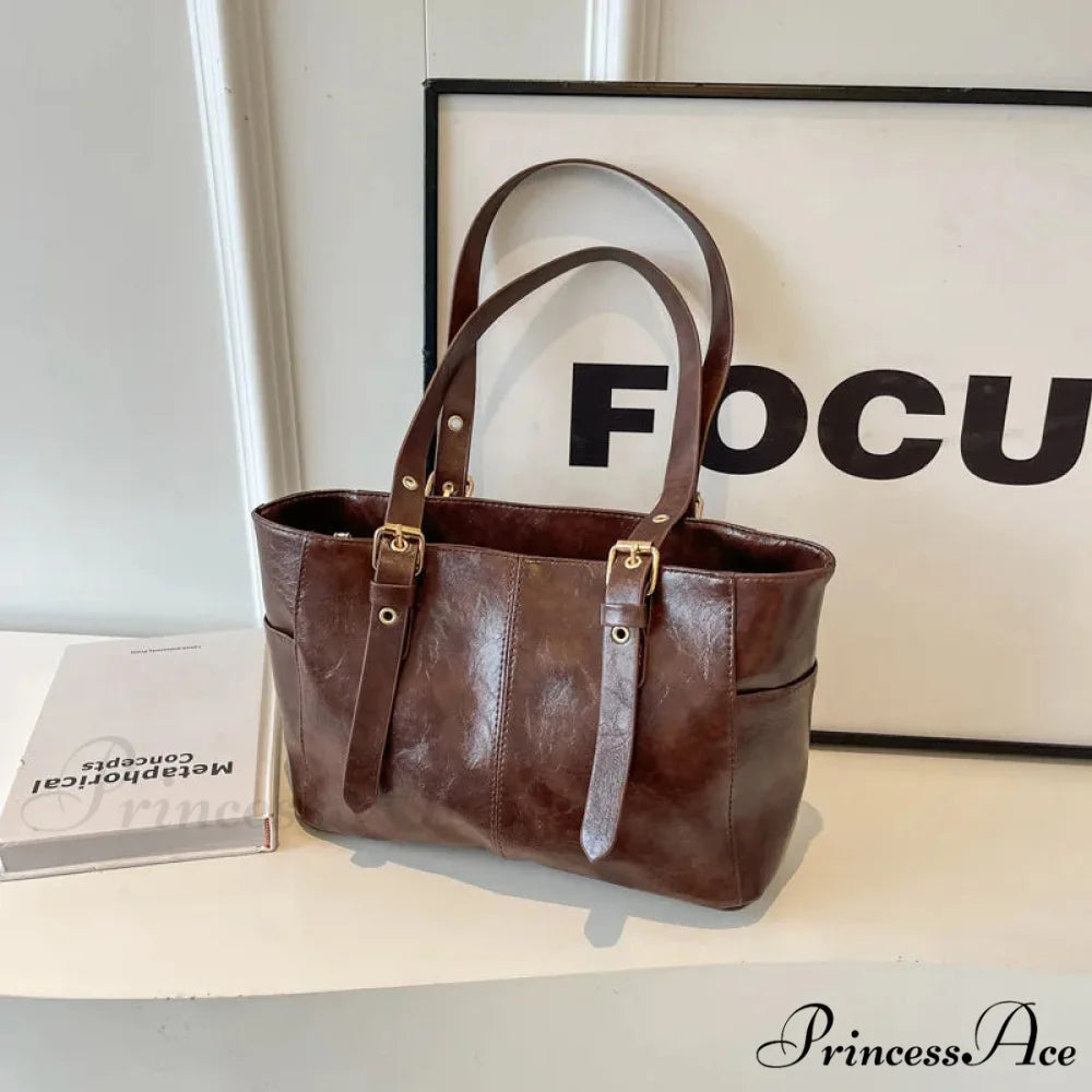 2024 Korean Vintage Faux Leather Shoulder Bag Coffee shoulder-250126