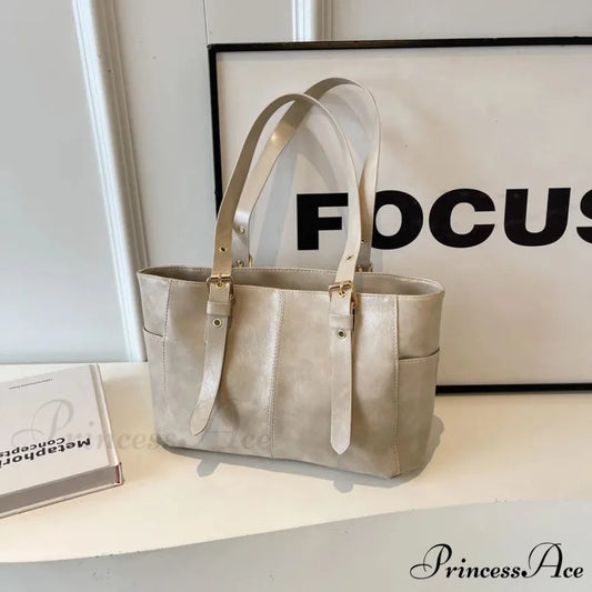 2024 Korean Vintage Faux Leather Shoulder Bag Creamy-white shoulder-250126