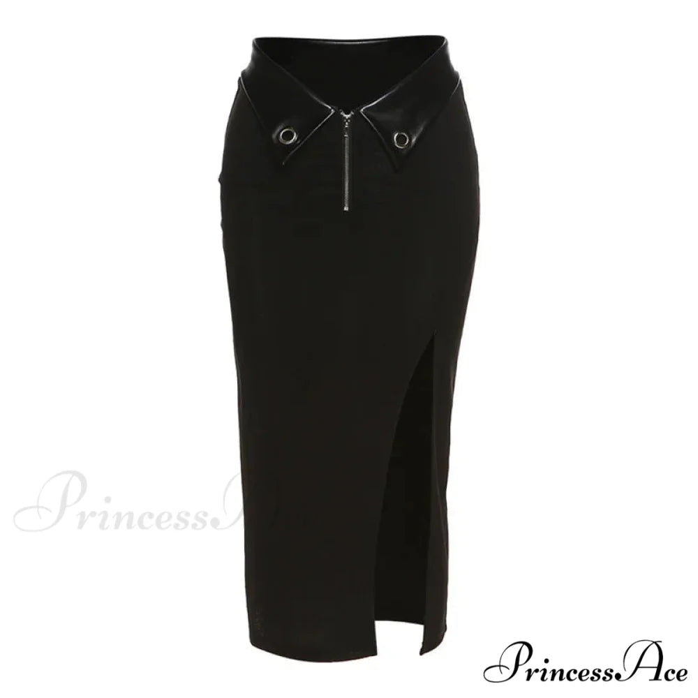 2024 New Black Sexy Irregular Women Summer Charm Split Long Slim Party Bodycon Skirt BLACK / S