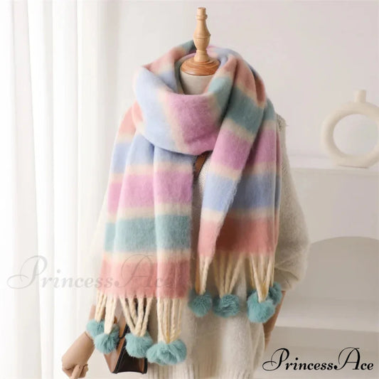 2024 Winter Multicolor Cashmere Loop Yarn Pashmina Scarf PINK