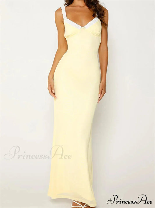 2024 Women Sleeveless V-neck Backless Floral Print Patchwork Summer Cocktail Party Female Vestidos YELLOW / S