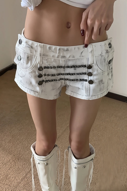 Metal Detail Low Rise Denim Shorts