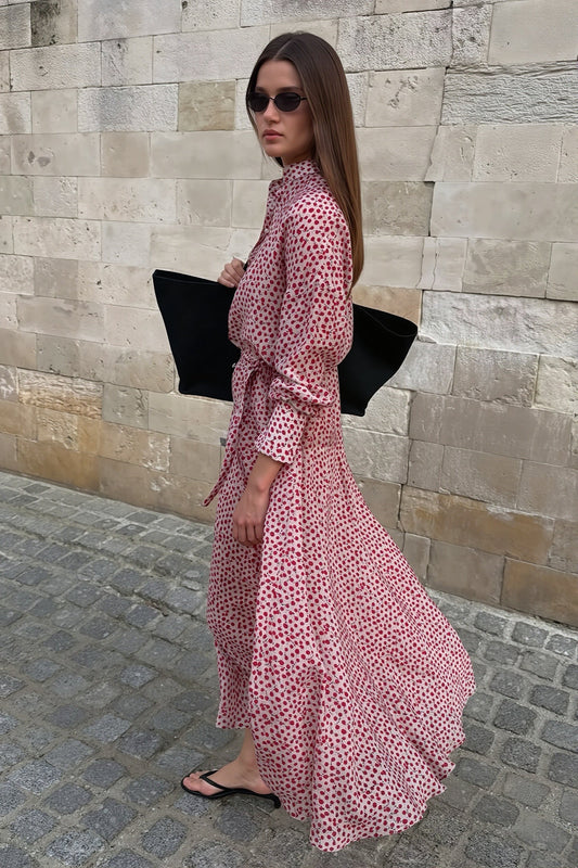 Floral Button Front Long Sleeve Maxi Dress