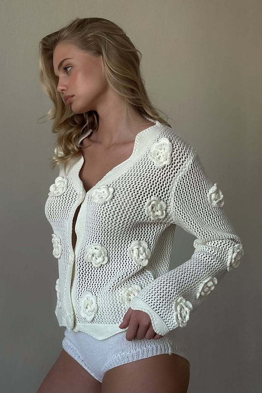 Crochet Rose Cutout Slim-Fit Blouse