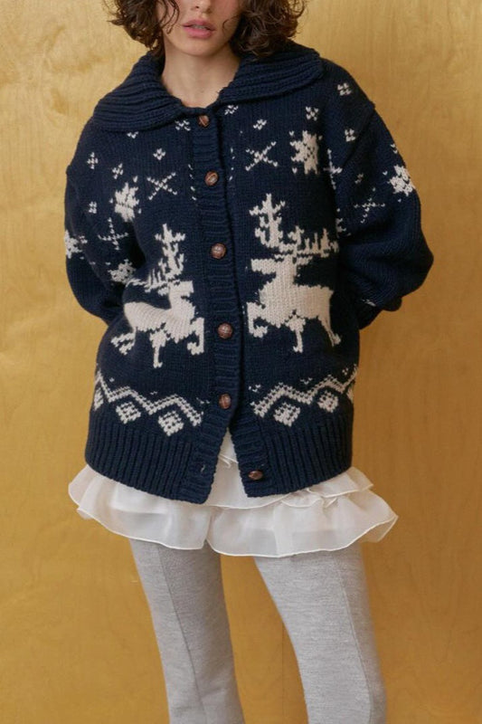 Fair Isle Contrast Reindeer Collar Sweater