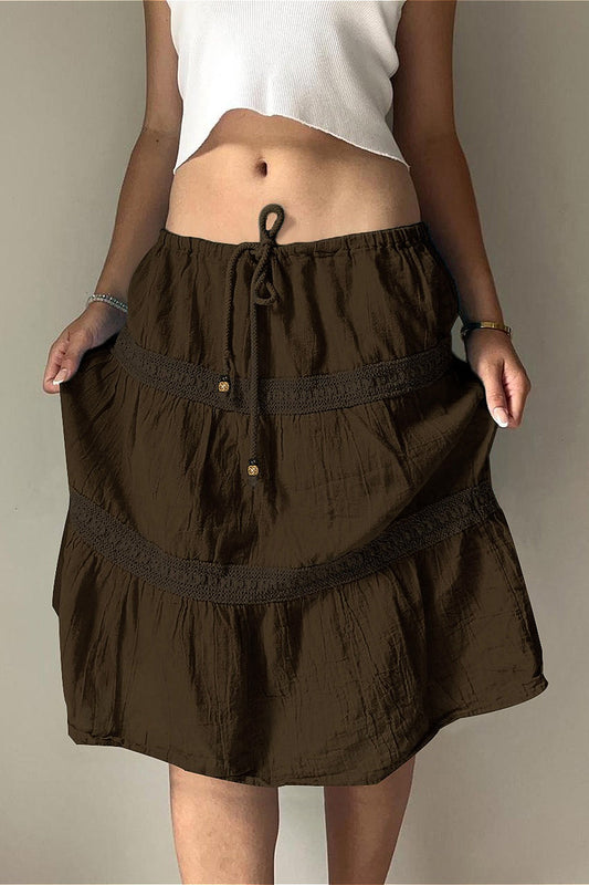 Vintage Brown Pleated A-Line Skirt