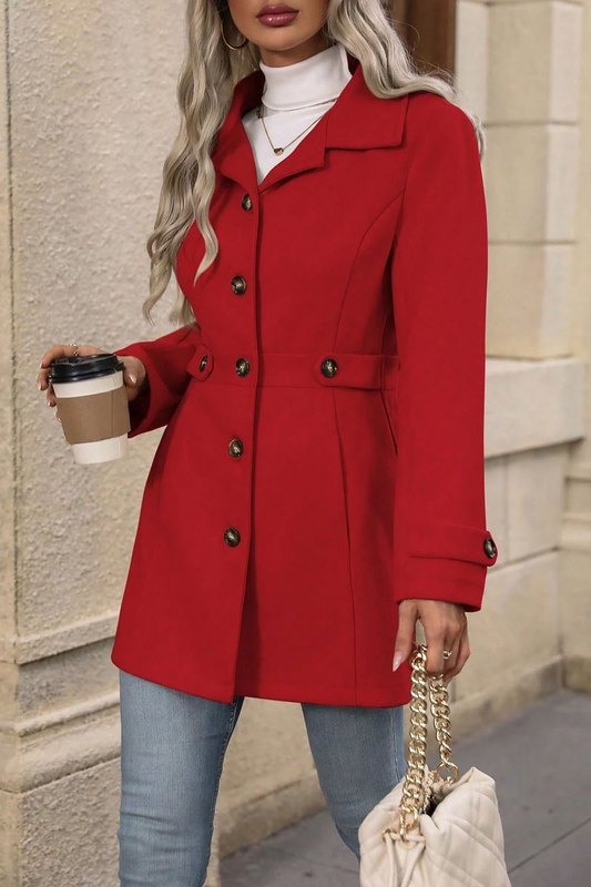 Solid Notch Lapel Buttoned Elegant Wool Blend Jacket