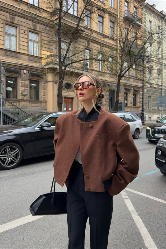 Padded Shoulder Solid Coat