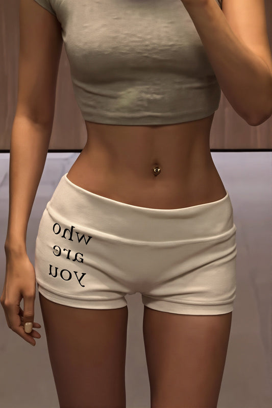 Letter Print Elastic Waist Shorts
