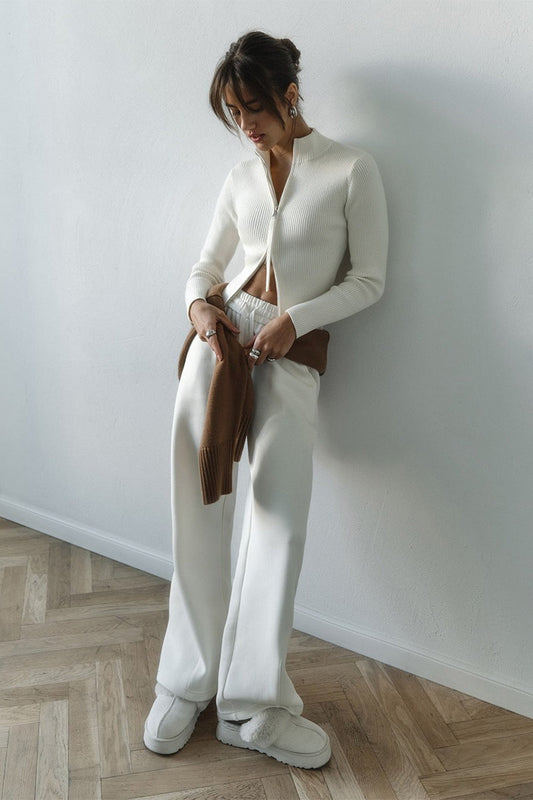 Knit Double Zipper Stand Collar Blouse