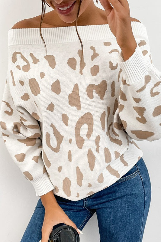 Leopard Batwing Sleeve Pullover Sweater