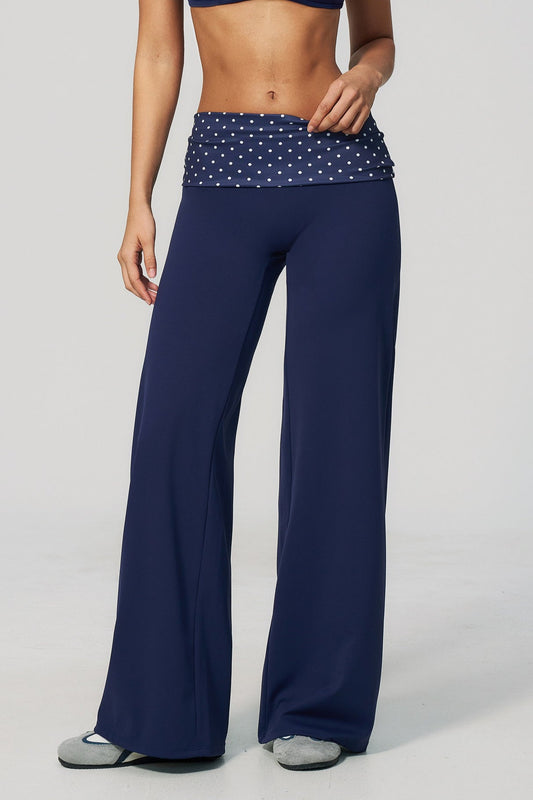 Foldover Polka Dot Wide Leg Pants